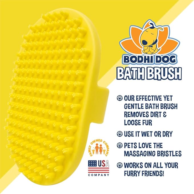 Bodhi Dog Shampoo Brush - Pet Grooming & Bath Supplies for Dogs and Cats - Bath Brush for Long & Short Hair - Premium Scrubber for Shower, Bathing & Massage (One Pack, Yellow)