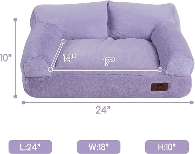 Hollypet Fluffy Plush Pet Cat Couch Sofa Soft Calming Pet Dog Sofa Beds for Medium Small Cats and Dogs, Light Purple