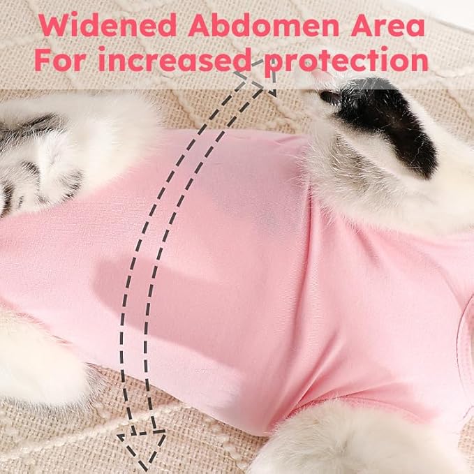 Cat Recovery Suit for Spay Abdominal Wounds, Kitten Onesie Bodysuit for Cats After Surgery, Cat Surgery Recovery Suit Female Cone of Shame Alternative for Cats Anti Licking (Pink,M)