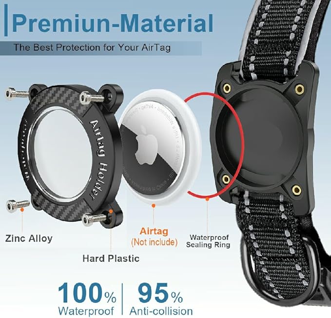 Upgraded AirTag Dog Collar, IP68 Waterproof Dog Collar with Apple Air Tag Holder, Reflective Adjustable Heavy Duty Dog Collars with Soft Padded for Small, Medium and Large Dogs,Black, S