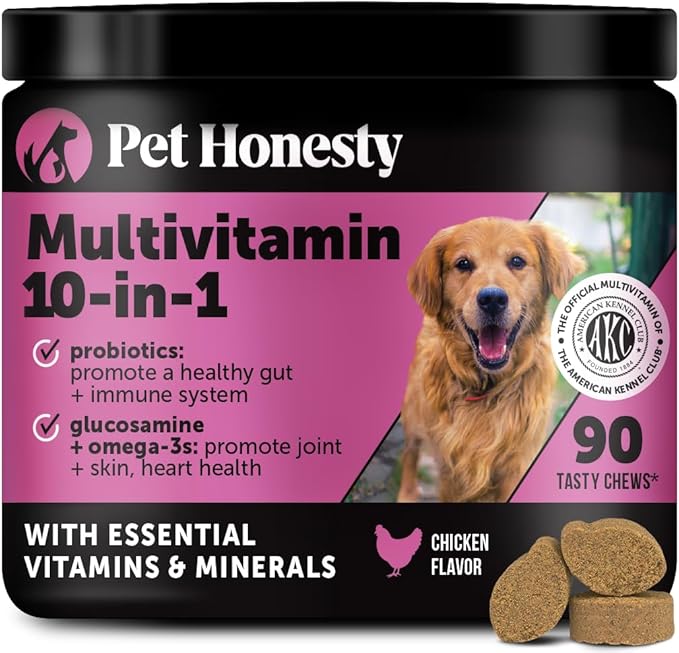 Multivitamin Dog Supplement, Glucosamine Chondroitin for Dogs, Probiotics, Omega Fish Oil, Dog Supplements & Vitamins, Vitamins for Skin and Coat Allergies (Chicken 90 ct)