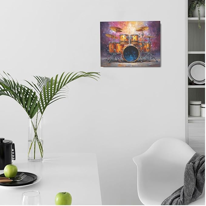 Music Wall Art Graffiti Musical Instruments Canvas Wall Decor Drum Pictures Painting Print Artwork Framed Decorations Gifts for Drummers Music Lover Studio Bar Musician Home Bedroom Living Room 12"x16"