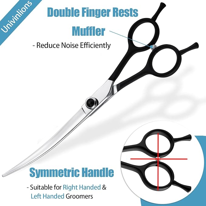 Dragon Creek 7" Upward Curved Dog Grooming Scissors - Safety Shears for Face & Paws Trimming - Black