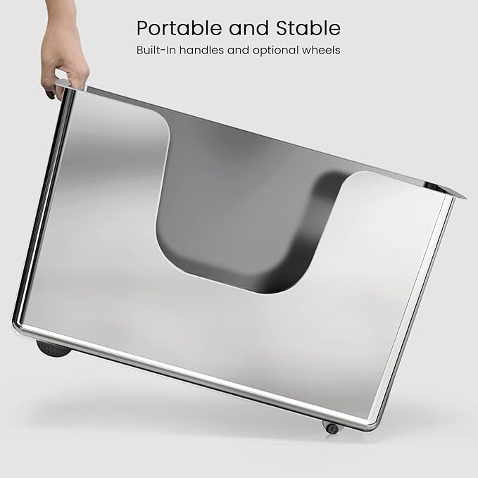 Enclosed Stainless Steel Cat Litter Box 13.8” High Sides, Extra Large Litter Box for Big Cats, XL Metal Kitty Litter Pan Pet Toilet with Wheels for Easy Mobility, Anti-Leakage, Non-Sticky, Easy Clean
