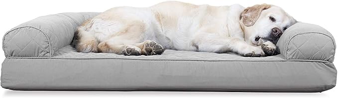 Furhaven Cooling Gel Dog Bed for Large Dogs w/ Removable Bolsters & Washable Cover, For Dogs Up to 95 lbs - Quilted Sofa - Silver Gray, Jumbo/XL