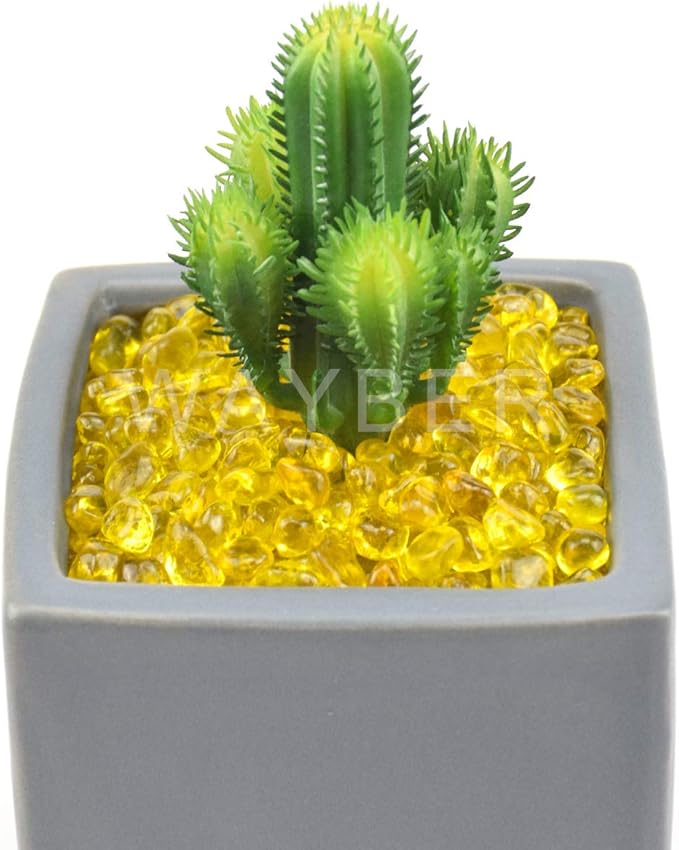 WAYBER Glass Stones, 1Lb/460g Irregular Sea Glass Pebbles Non-Toxic Artificial Gemstones for Vase Filler/Terrarium Flowerpot Aquarium Turtle Tank Decoration/Handcraft Making, Yellow