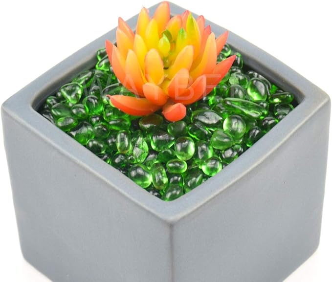 WAYBER Glass Stones, 1Lb/460g Irregular Sea Glass Pebbles Non-Toxic Artificial Gemstones for Vase Filler/Handmade Gift/Terrarium Flowerpot Aquarium Turtle Tank Decoration, Green