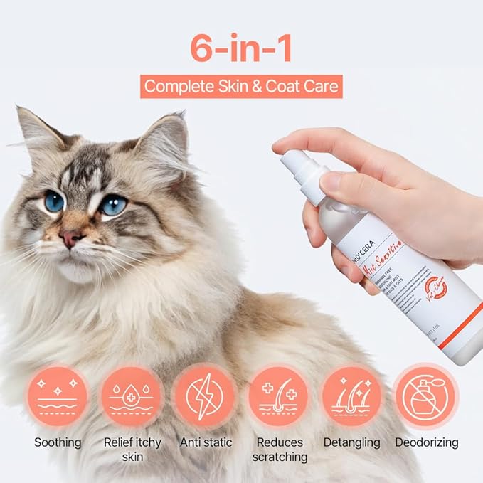 PetO'Cera Mist Spray, Unscented - Anti-Itch & Dandruff Treatment for Dogs & Cats, Hydrating Grooming Supplies Mist with Ceramide, Soothing Relief for Sensitive & Dry Skin 5.07 fl oz/150ml