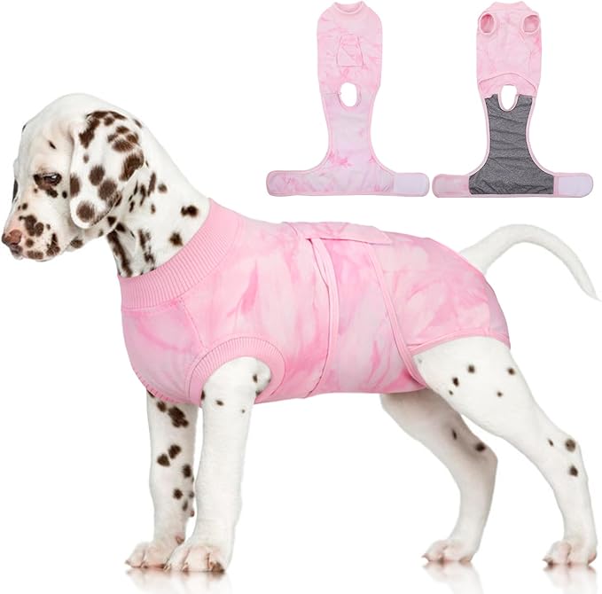 FUAMEY Recovery Suit for Dogs After Surgery,Soft Breathable Dog Bodysuit E-Collar & Cone Alternative Surgical Suit,Male Female Dog Neuter Spay Suits Anti Licking Wounds Onesie Pink Tie Dye XS