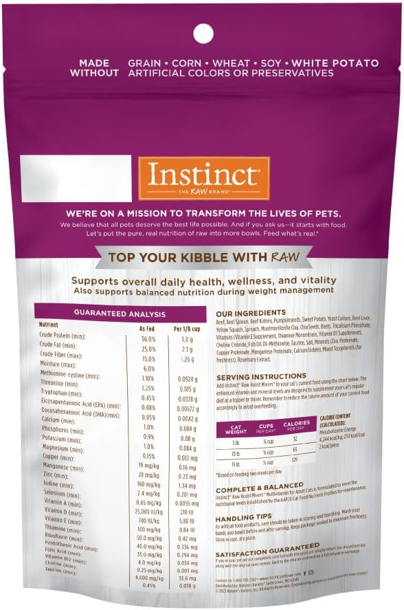 Instinct Raw Boost Mixers, Freeze Dried Cat Food Toppers with Functional Ingredients, Grain Free, Real Beef - Multivitamin for Adults, 5.5 oz Bag