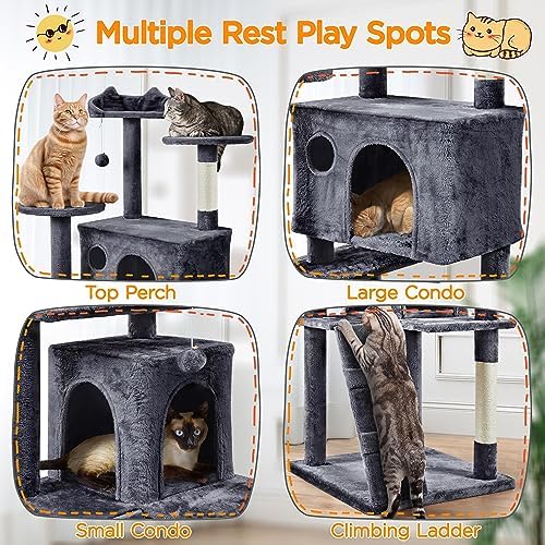 Yaheetech 80in XL Multi-Level Cat Tree, Double Caves, Sisal Posts