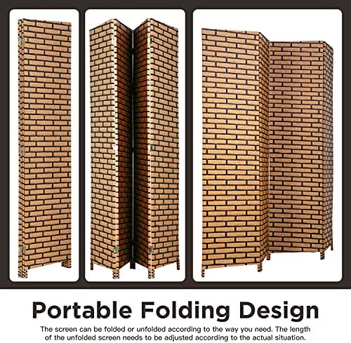 FDW 4-Panel Folding Room Divider | 6ft, Brick | Light & Portable