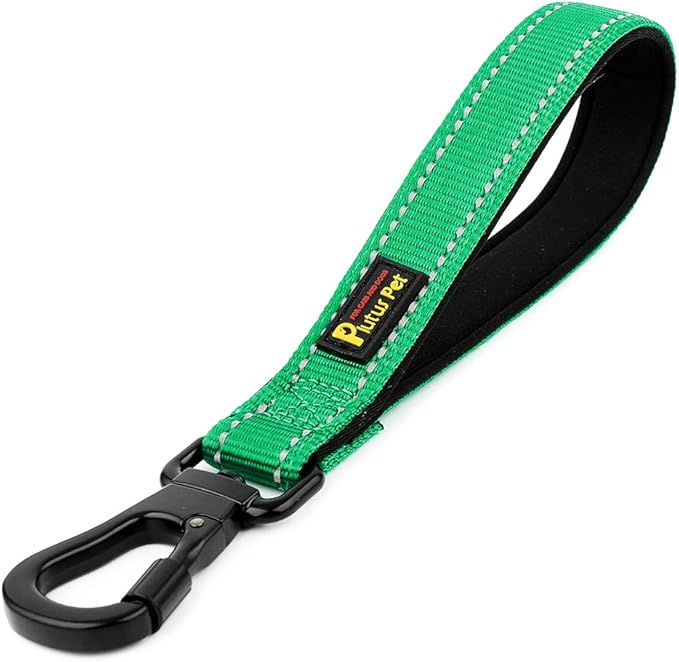PLUTUS PET 10” Short Dog Leash, Reflective Nylon Padded Handle, Strong Traffic Leash with Carabiner Clip, Perfect for Large or Medium Dogs（10”，Green
