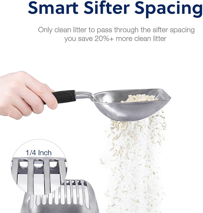 WePet Cat Litter Scoop, Aluminum Alloy Sifter, Kitty Metal Scooper, Deep Shovel, Long Handle, Poop Sifting, Kitten Pooper Lifter, Durable, Heavy Duty, for Litter Box