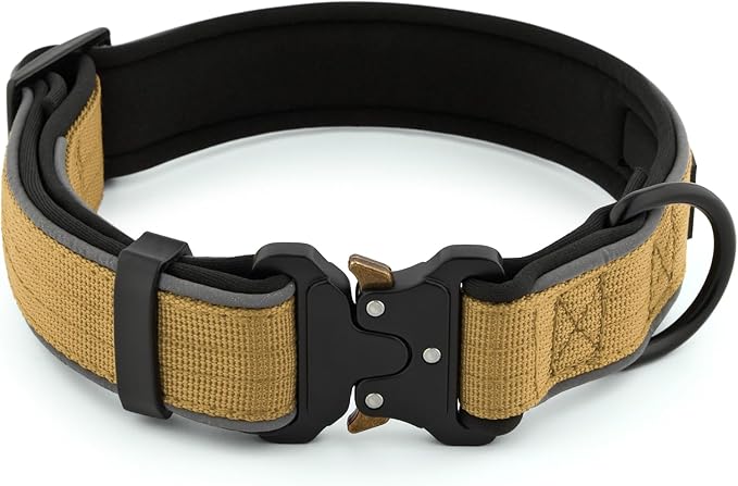 Plutus Pet Tactical Dog Collar, Reflective, Adjustable Heavy Duty Dog Collar, Soft Padded and Comfortable, for Small Medium and Large Dogs (Brown, XS)