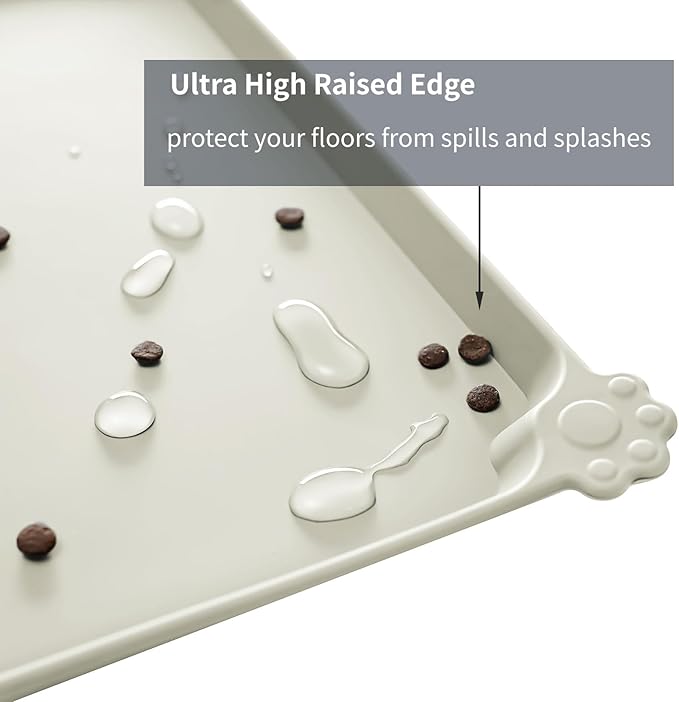 Waterproof Pet Feeding Mat with High Raised Edges, Heavier and Thicker Placemats for Cat Dog Water Bowl with BPA Free, Dogs Cats Food Mats for Messy Drinkers to Prevent Spill and Protect Floors