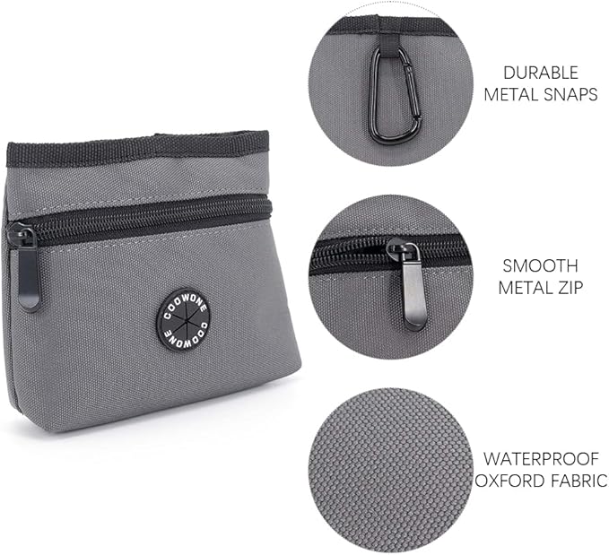 COOWONE Dog Treat Pouch with Pet Training Clicker, Detachable Dog Puppy Training Treat Bag, 900D Oxford Cloth Magnetic Closure Small Dog Poop Bag Holder for Travel or Outdoor Use