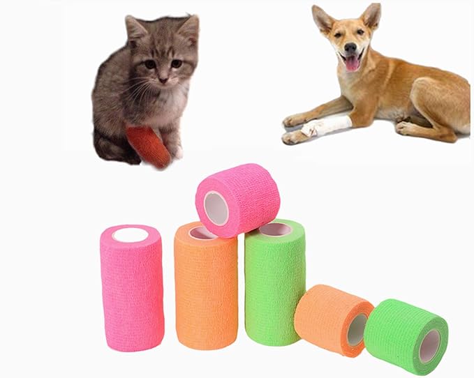 6 Pack 2" x 5 Yards Self Adhesive Bandage Wrap Breathable Cohesive Vet Wrap for Pets, Elastic Self-Adherent Tape for Sports, Wrist, Ankle (Pink)