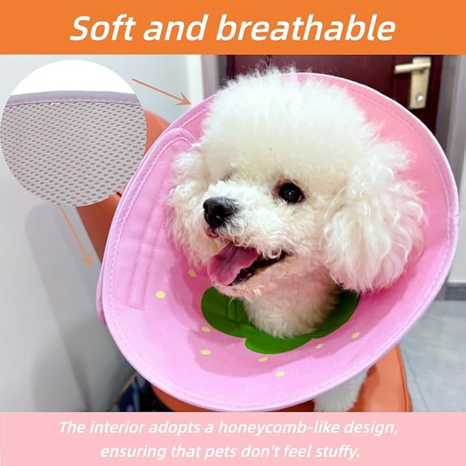 Soft Dog Cone Collar for Dogs After Surgery, Adjustable Dog Recovery Cone Collar for Medium Small Puppy Dogs and Cats to Stop Licking (Strawberry XL)