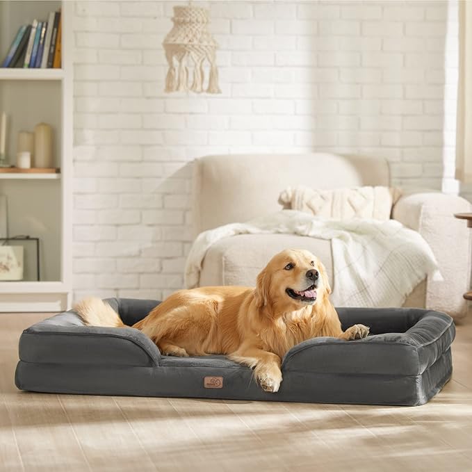 Bedsure XXL Orthopedic Dog Bed for Extra Large Dogs - Washable Giant Dog Cat Bed Waterproof, Comfort Dogs Couch Sofa with Washable Removable Cover, Pet Bed with Nonskid Bottom, Dark Grey, 52"