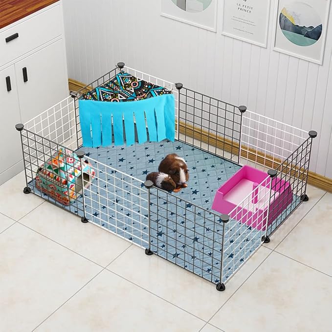 RIOUSSI Guinea Pig Hideout Hideaway Corner Fleece Toys Cage Accessories with Reversible Sides, Geo/Gray-Green+Blue, Pack of 2