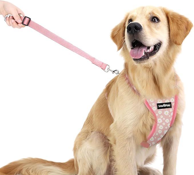 Dog Seat Belt, Safety Vest Dog Car Harness with Adjustable Buckle Dog Seat Belt for Vehicle Nylon Pet Safety Seat Belts Heavy Duty(XL, Pink Daisy)