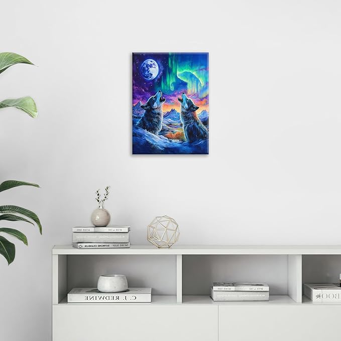Wolf Wall Art Wolves Canvas Wall Decor Prints Framed Painting Aurora Pictures Gifts Artwork for Bathroom Bedroom Living Dining 16"x20"