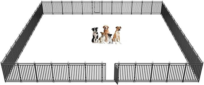 Dog Fence Outdoor Indoor, 40 Inch Height 48 Panels Dog Playpen for Large/Medium/Small Dogs Metal Dog Pen for Yard Camping and RV | Black-Silver