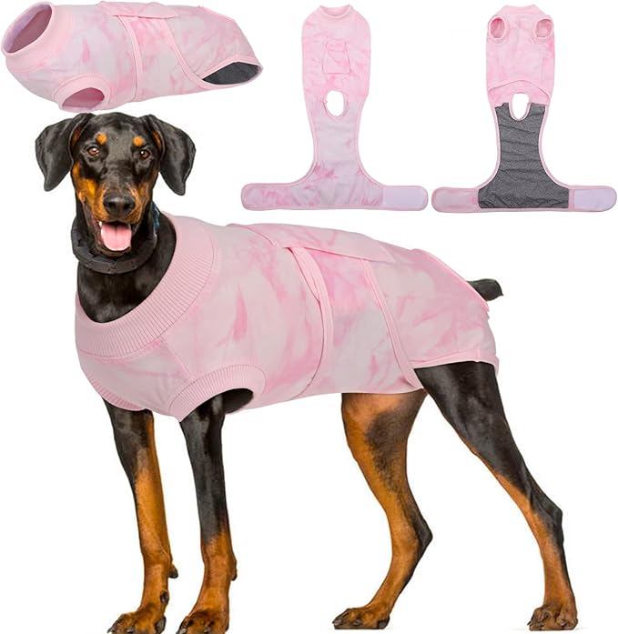 Kuoser Dog Surgery Recovery Suit, Anti Licking Pet Surgical Suit for Dogs Male Neuter, Female Dog Surgery Suit for Spay Subsititute E-Collar Cone, Dogs Body Suits After Surgery Pink Tie Dye L