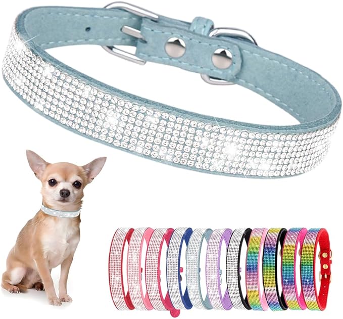 Rhinestone Dog Collar for Small Dogs, Bling Diamond Fancy Crystal Glitter Pretty Jewel Pet Puppy Collars for XXS XS Small Medium Large Breed Girl Dogs Female Cats Kitten, Teal S