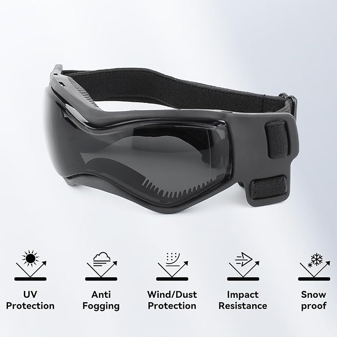 Dog Goggles Dog Sunglasses for Medium Breed UV Protection Windproof with Adjustable Head Straps Chin Straps for Ride Car/Hiking Travel/On Beach-Black