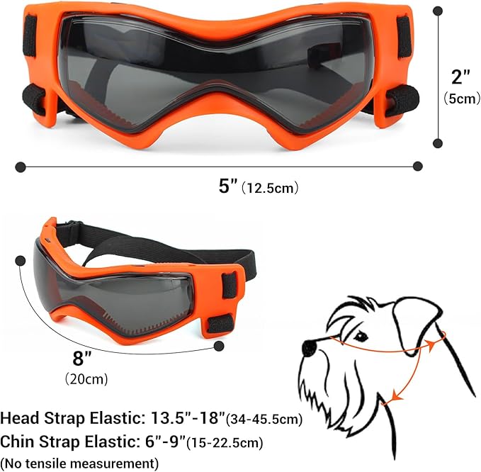 Dog Goggles Dog Sunglasses for Medium Breed UV Protection Windproof with Adjustable Head Straps Chin Straps for Ride Car/Hiking Travel/On Beach-Orange