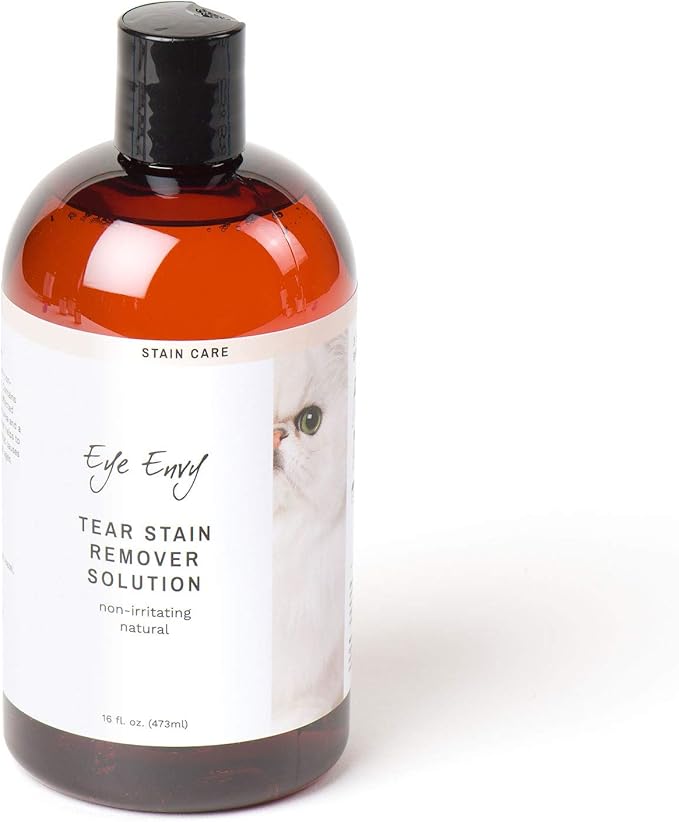 Eye Envy Tear Stain Remover Solution for Cats. 100% Natural, Safe. Treats The Cause of Stains. Recommended by Breeders, Vets, Groomers. Remove Eye Stains from Persians and Exotics. 16 oz. Made in USA
