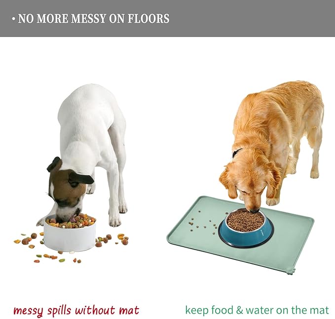 Waterproof Pet Feeding Mat with High Raised Edges, Heavier and Thicker Placemats for Cat Dog Water Bowl with BPA Free, Dogs Cats Food Mats for Messy Drinkers to Prevent Spill and Protect Floors