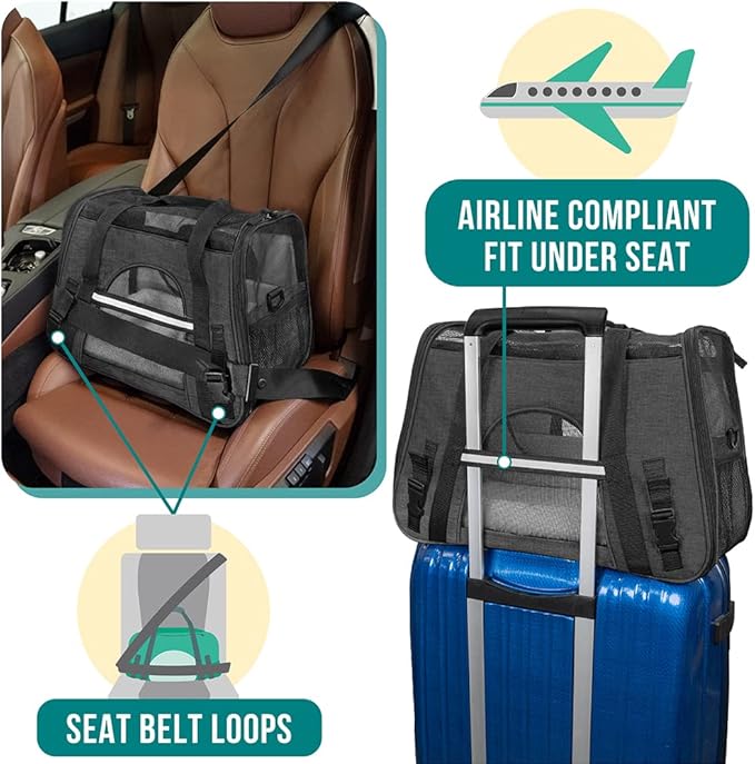 PetAmi Airline Approved Pet Carrier for Cat, Soft Sided Dog Carrier for Small Dog, Cat Travel Supplies Accessories Indoor Cats, Ventilated Pet Carrying Bag Medium Kitten Puppy, Large Heather Dark Gray