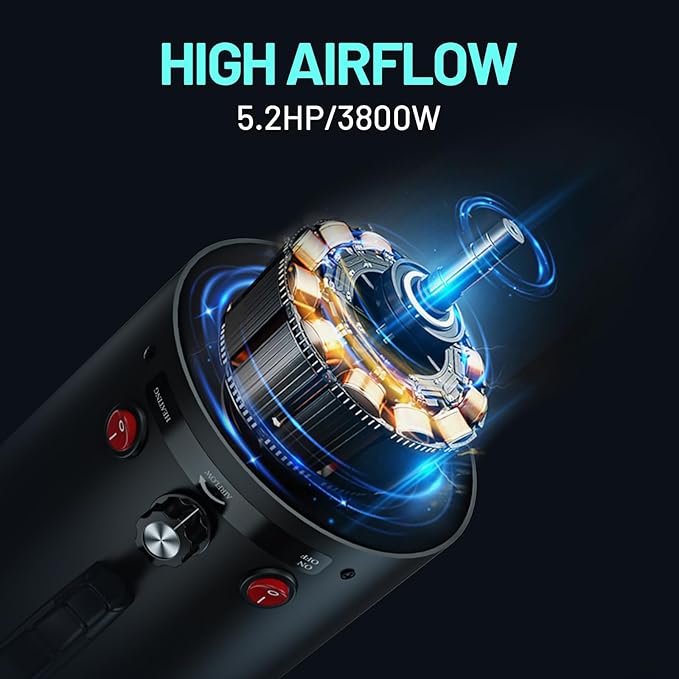 Dog Dryer High Velocity Dog Hair Dryer with 4 Nozzles 5.2HP/3800W (Professional Super Cyclone), Stepless Adjustable Speed Temperature Dogs Grooming Blow Dryer with Heater for Pets Hair Dryer, White