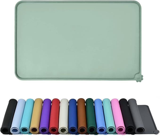 Waterproof Pet Feeding Mat with High Raised Edges, Heavier and Thicker Placemats for Cat Dog Water Bowl with BPA Free, Dogs Cats Food Mats for Messy Drinkers to Prevent Spill and Protect Floors
