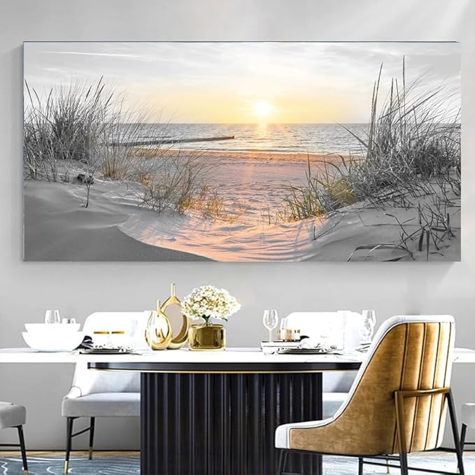 Yxbhhym-Large Wall Decor Living Room Black and White Sunset Beach Wall Art Ocean Picture Print Coastal Decor Seascape Artwork Sea Painting Poster Bedroom Wall Art Framed Office Home Decor