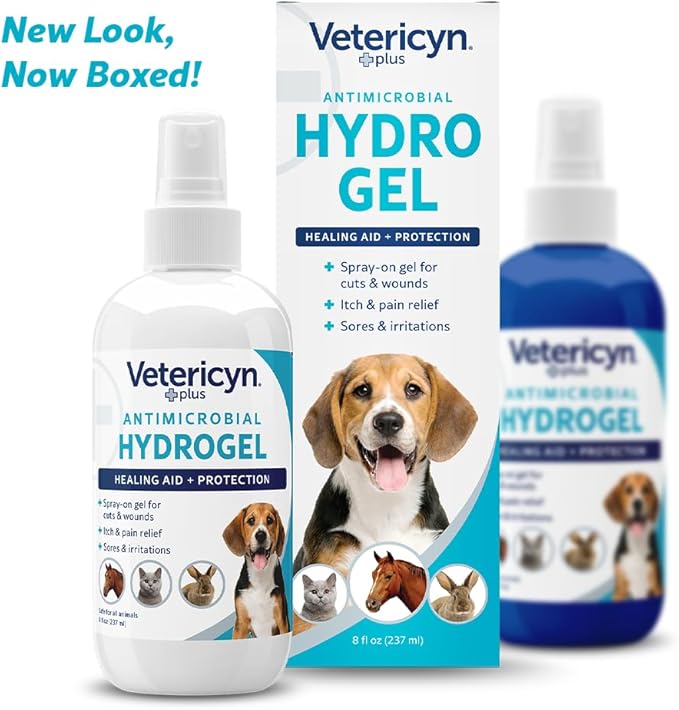 Vetericyn Plus Dog Wound Care Hydrogel Spray | Healing Aid and Wound Protectant, Sprayable Gel to Relieve Dog Itchy Skin, Safe for All Animals. 8 Ounces