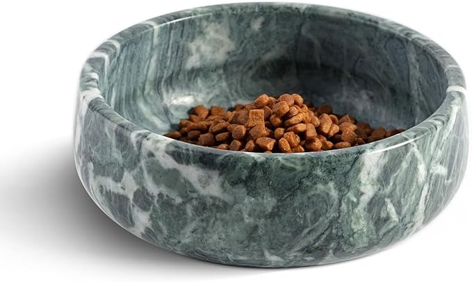 Natural Marble Dog Bowl, 5lbs Non-Slip Cat and Dog Food Bowl Dish, Non-Tipping Weighted Puppy Pet Dish, Durable Food and Water Bowls, Easy to Clean, Holds 4 Cups(Indian Green)