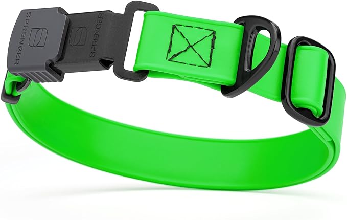 Dogline Biothane Waterproof Dog Collar with Herm Sprenger Black Stainless Steel Quick Release Buckle – Heavy Duty Tactical Durable Collar for Dogs – Comfortable and Safe Pet Collar W3/4" L12-19 Green