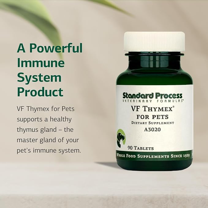 Standard Process Inc. VF Thymex for Pets - Cat & Dog Immune System Support Supplement - Thymus Supplement to Aid Canine & Feline Immune Health - Supplement with Vitamin C - 90 Tablets