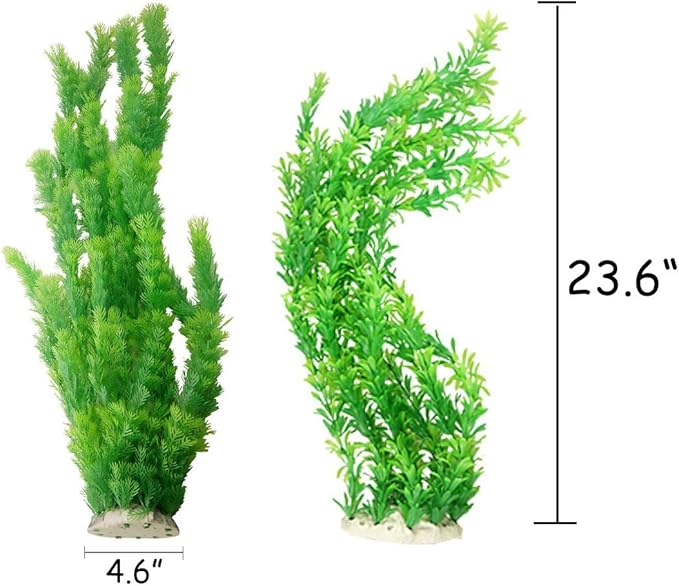 Hamiledyi Aquarium Plants Plastic Decor Fish Tank Green Decorations Plants Ornament Safe for All Fish,Extra Large 23-inch Tall, 2 Pack（Green Style A）
