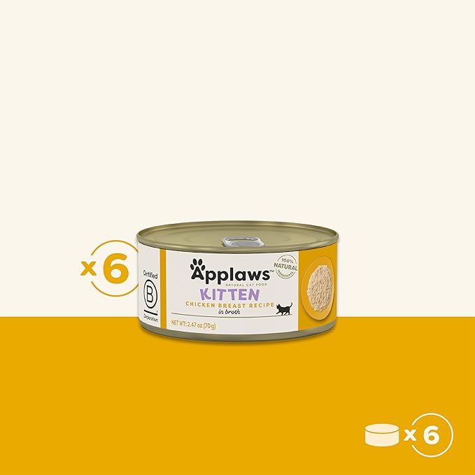 Applaws Natural Wet Kitten Food in Broth, Limited Ingredient Canned Wet Kitten Food, No Additives, Made with Natural Ingredients, Chicken Breast in Broth (6 x 2.47oz Cans)