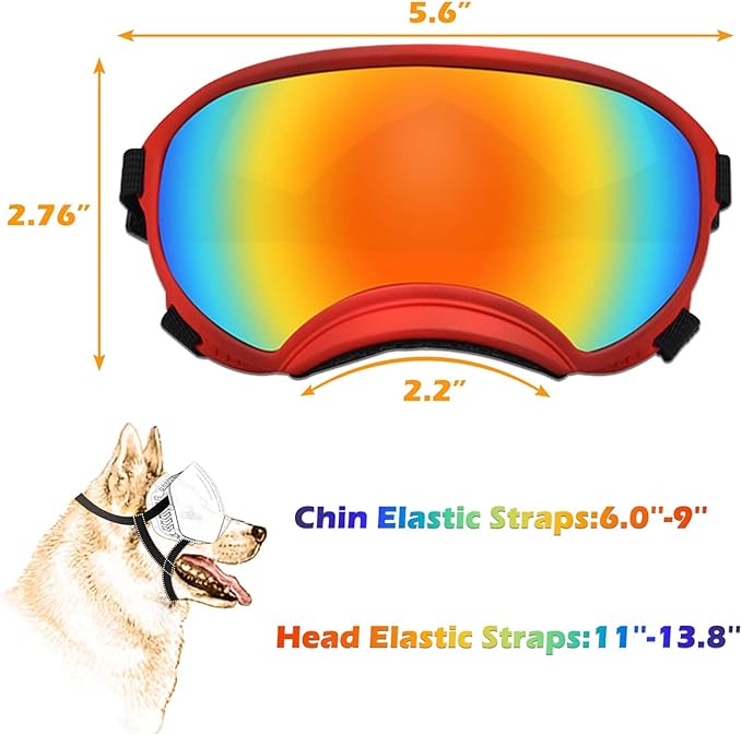 Medium Dog Sunglasses with Adjustable Strap UV Protection, Winproof Dog Puppy Sunglasses, Suitable for Medium Dog Pet Glasses, Dogs Eyes Protection,Soft Dog Goggles