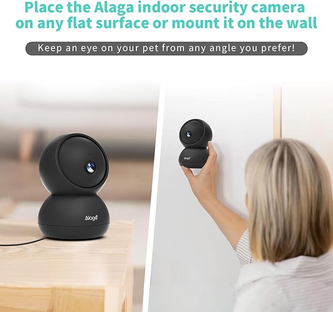 Alaga 3K Pet Camera, Dog Monitor with Phone App, 360° Pan/Tilt, Night Vision, Speaker, WiFi Cameras for Dog/Cat, Compatible with Alexa & Google Assistant, Black, Includes 1-Year Pet Time Album