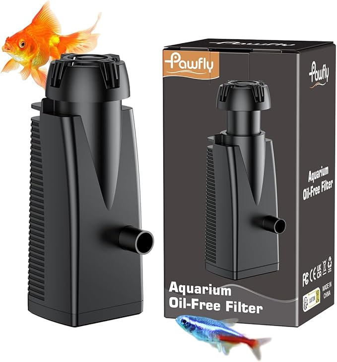 Pawfly 80 GPH 4 W Aquarium Surface Skimmer for Fish Tanks up to 92 Gallons, Aquarium Oil Film Processor, Fish Tank Filter with Bio Sponge & Suction Cups, Fish Tank Oil Skimmer, Oil Film Remover