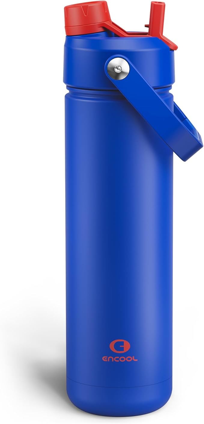 Insulated Water Bottle with Straw Stainless Steel Water Bottle, Leak-Proof, BPA-Free, Double Wall Vacuum Keeps Cold for 24 Hours for Sports, Travel, School (26 oz, Beaucoup Blue)