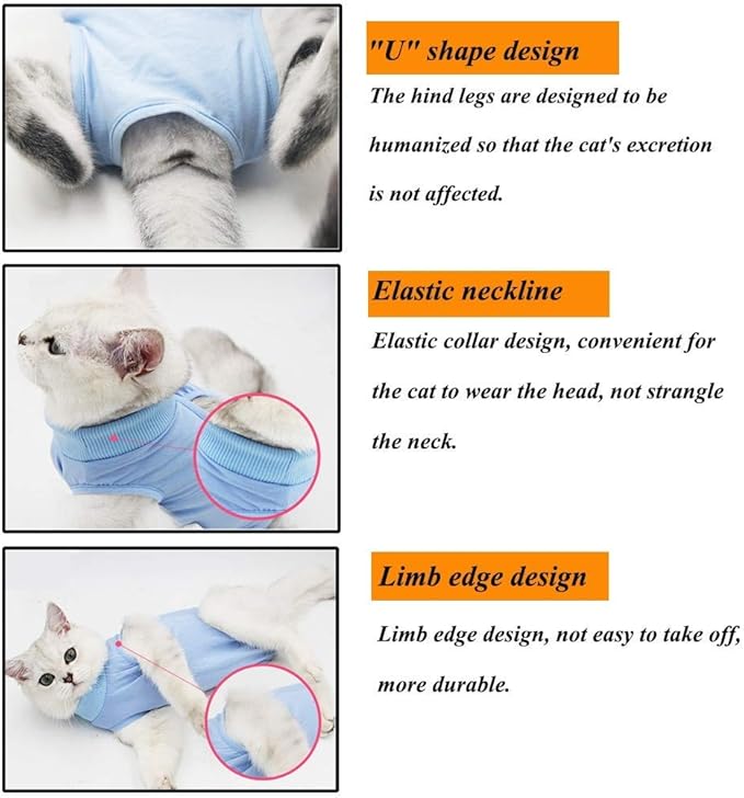 Cat Recovery Suit for Abdominal Wounds or Skin Diseases, Cat Onesie for Cats After Surgery Female Kitten Recovery Suit, Breathable E-Collar Alternative for Cats After Spay Anti Licking Wounds