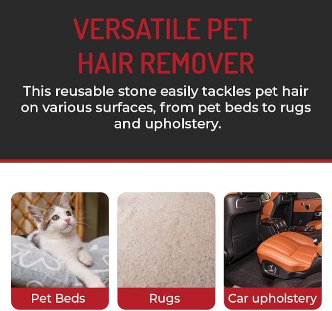 Pet Hair Remover Rock – 3 Pack Reusable Dog & Cat Hair Cleaner for Carpet, Upholstery & Auto Interiors – Easy Lint & Fur Removal Tool – No Roller or Brush